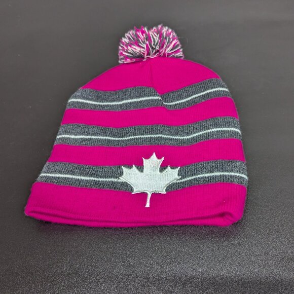 CANADA HOT PINK BEANIE WITH MAPLE LEAF DETAILS - EUC - Picture 2 of 5